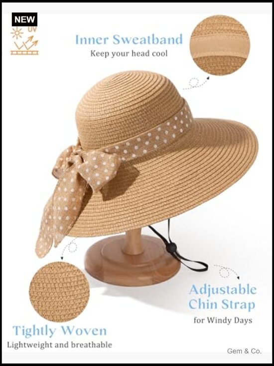 Wide Brim Straw Sun Hat UPF 50+ Packable Floppy Beach Derby main image 6